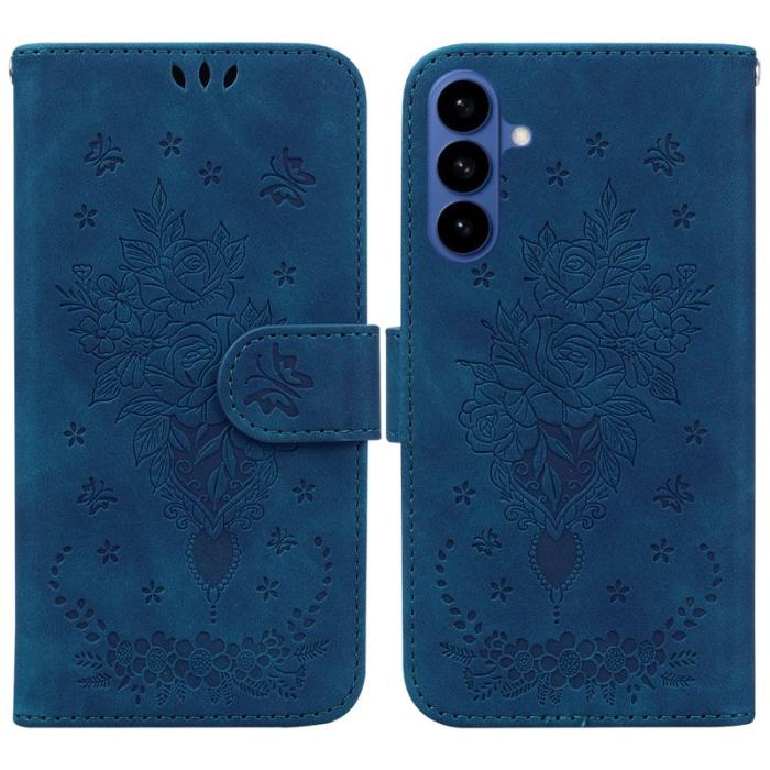 OEM - Samsung Galaxy S26 / S26 Pro Fodral Konstläder Butterfly Blomma - Blå