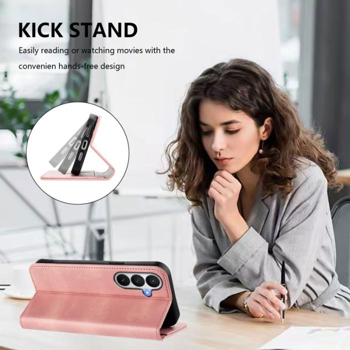 OEM - Samsung Galaxy S26 / S26 Pro Fodral Retro Textur Äkta Läder - Rosa