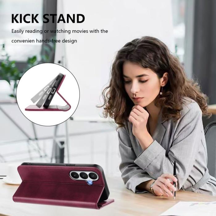 OEM - Samsung Galaxy S26 / S26 Pro Fodral Retro Textur RFID Skydd - Vinröd