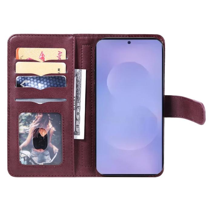 OEM - Samsung Galaxy S26 / S26 Pro Fodral Ställ Äkta Läder - Vinröd