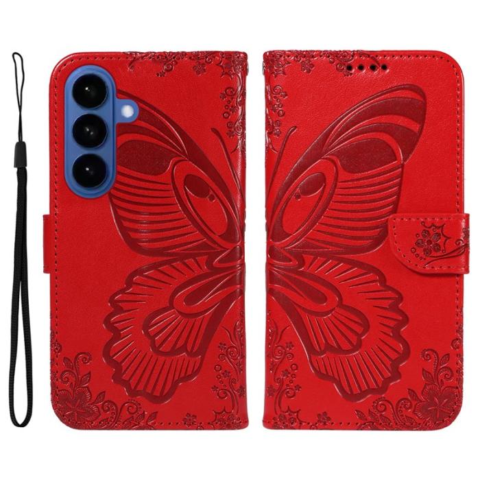 OEM - Samsung Galaxy S26 / S26 Pro Skal Fjärilsmönster Konstläder - Röd