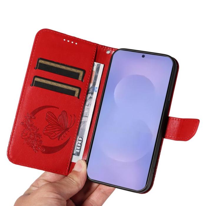 OEM - Samsung Galaxy S26 / S26 Pro Skal Fjärilsmönster Konstläder - Röd