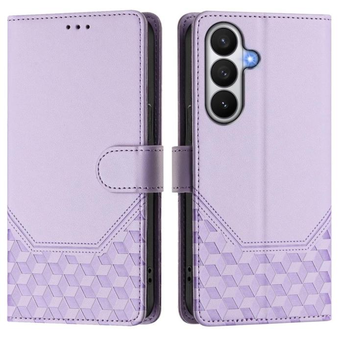 KHAZNEH - Samsung Galaxy S26 / S26 Pro Skal Impräntad Honungskaka Äkta Läder - Ljuslila