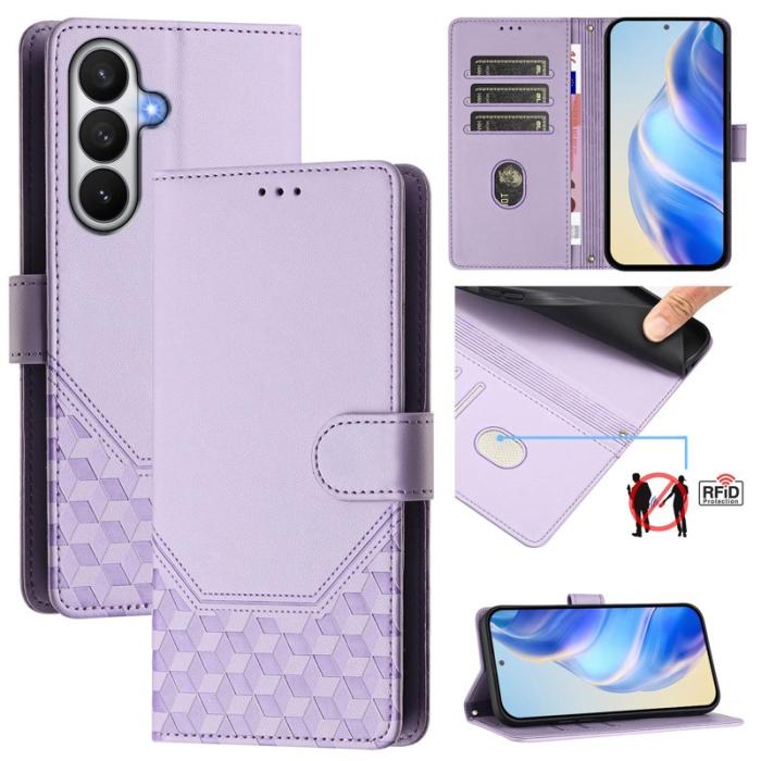 KHAZNEH - Samsung Galaxy S26 / S26 Pro Skal Impräntad Honungskaka Äkta Läder - Ljuslila