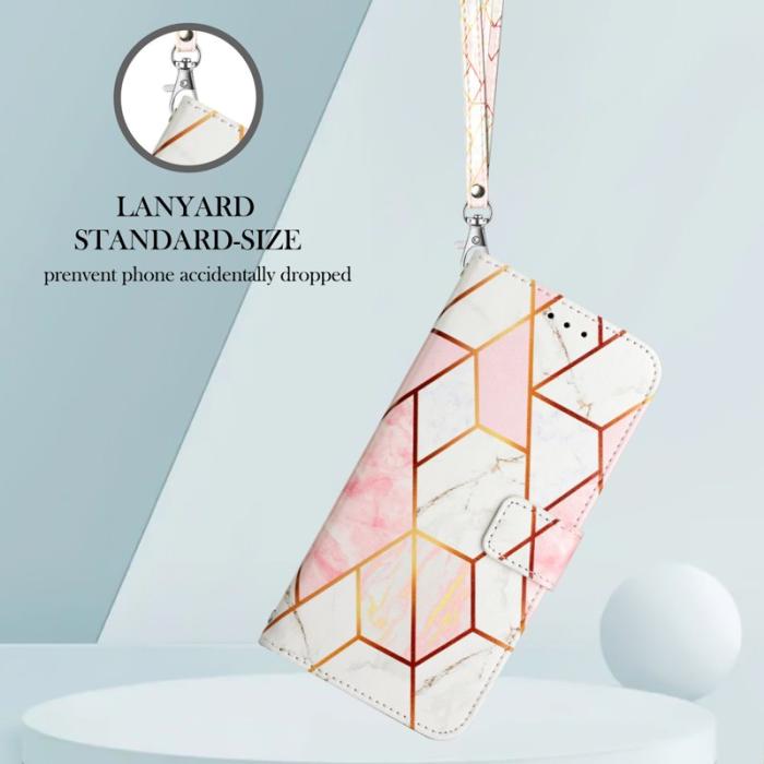 OEM - Samsung Galaxy S26 / S26 Pro Skal Marmor Mönster Äkta Läder - Rosa/Vit