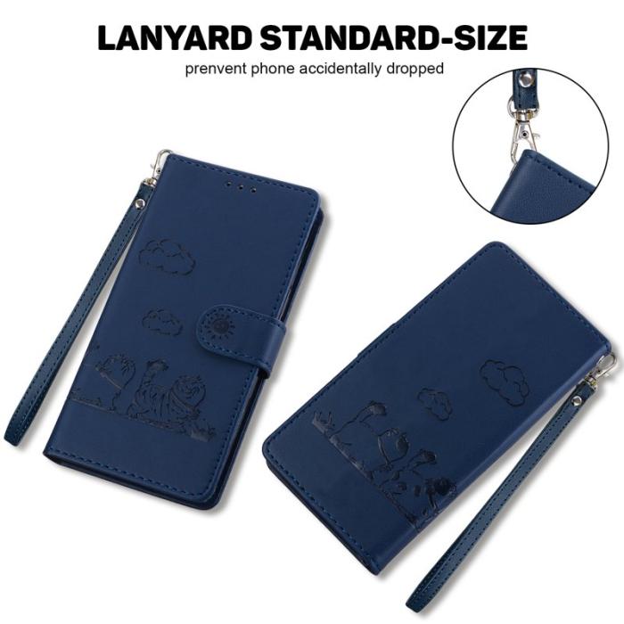 OEM - Samsung Galaxy S26 / S26 Pro Skal RFID Skydd Kattmönster TPU + Konstläder - Blå