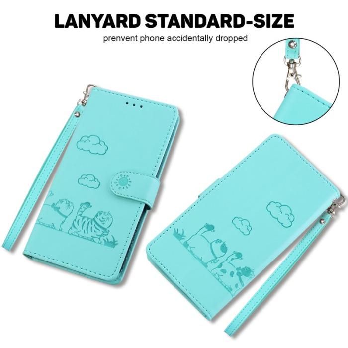 OEM - Samsung Galaxy S26/S26 Pro Skal RFID Skydd Kattmönster TPU + Konstläder - Grön