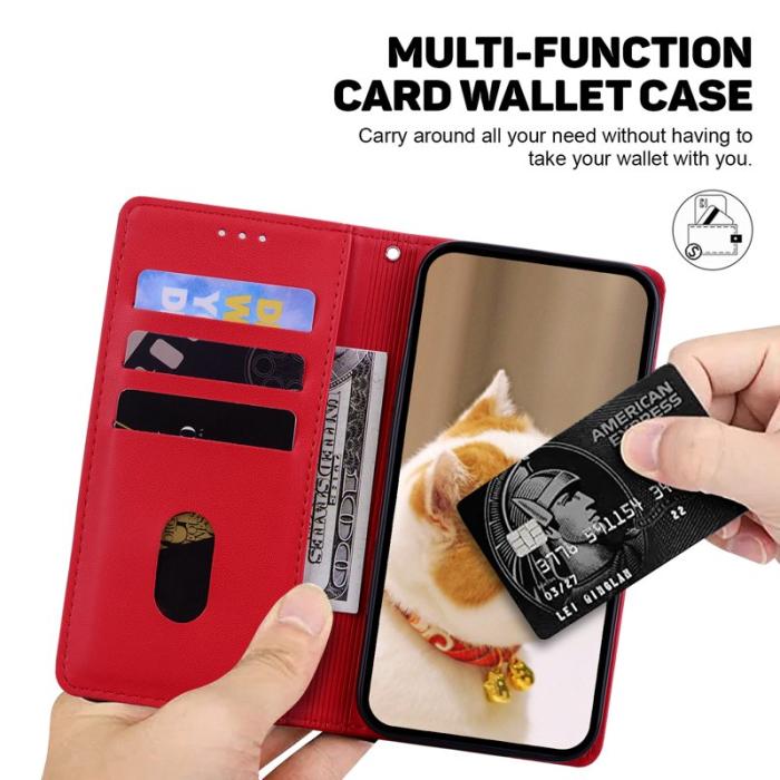 OEM - Samsung Galaxy S26 / S26 Pro Skal RFID Skydd Kattmönster TPU + Konstläder - Röd