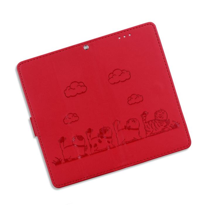 OEM - Samsung Galaxy S26 / S26 Pro Skal RFID Skydd Kattmönster TPU + Konstläder - Röd