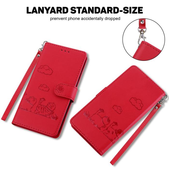 OEM - Samsung Galaxy S26 / S26 Pro Skal RFID Skydd Kattmönster TPU + Konstläder - Röd