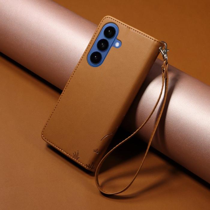 OEM - Samsung Galaxy S26 / S26 Pro Skal RFID Skydd Konstläder Hundmönster - Brun