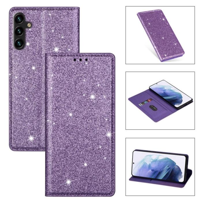 OEM - Samsung Galaxy S26 Skal Glittrig PU Läder + TPU Kortfack - Lila