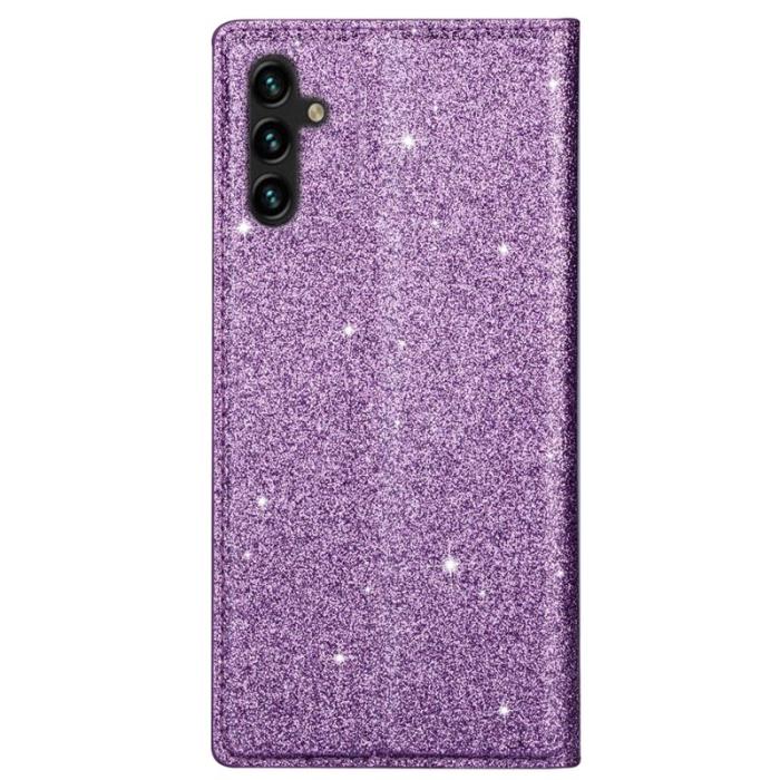 OEM - Samsung Galaxy S26 Skal Glittrig PU Läder + TPU Kortfack - Lila