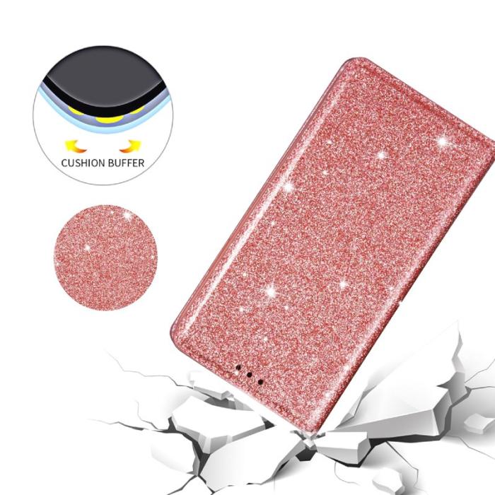 OEM - SAMSUNG Galaxy S26 Skal Glittrig PU Läder + TPU Kortfack - Roséguld