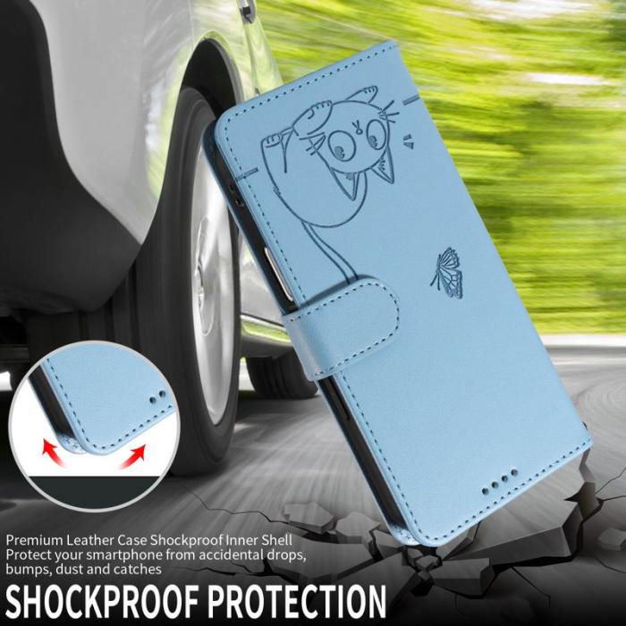 OEM - Samsung Galaxy S26+ Skal Kattmönster Imprint Konstläder - Ljusblå