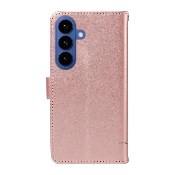 OEM - Samsung Galaxy S26+ Skal Kattmönster Prägling Äkta Läder - Roséguld