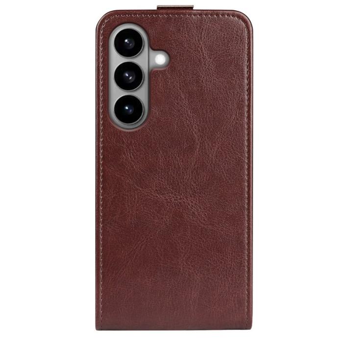 OEM - Samsung Galaxy S26 Skal Med Kortfack Vertikal Flip Äkta Läder - Brun