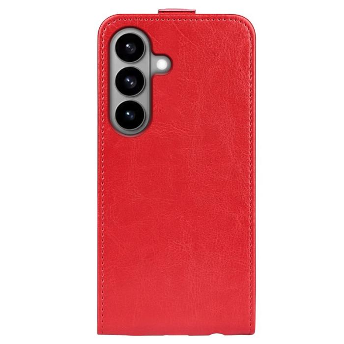 OEM - Samsung Galaxy S26 Skal Med Kortfickor Vertikal Flip Äkta Läder - Röd