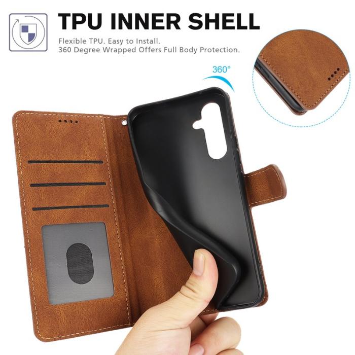 OEM - Samsung Galaxy S26+ Skal PU Läder Fodral med Ställ - Brun