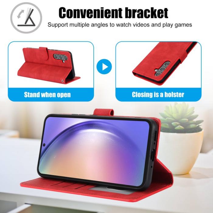 OEM - Samsung Galaxy S26+ Skal PU Läder Fodral Med Ställ - Röd