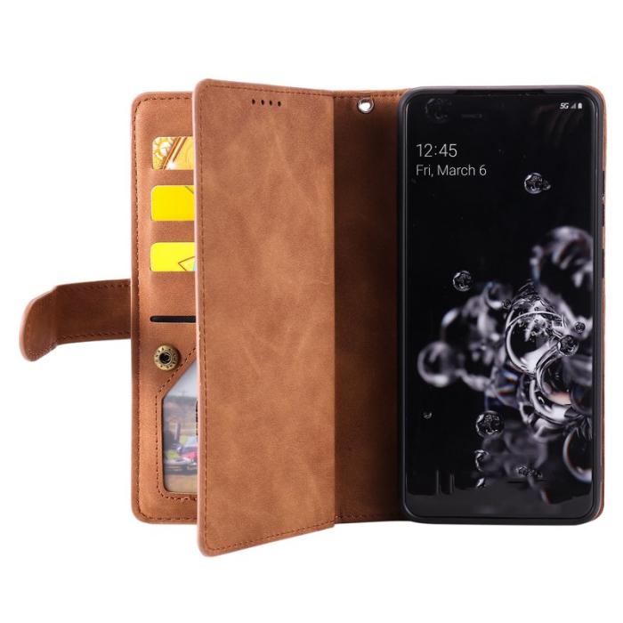 OEM - Samsung Galaxy S26 Ultra Fodral 9 Kortplatser Dragkedja Konstläder - Brun