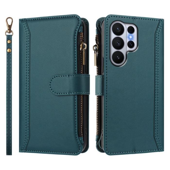 OEM - Samsung Galaxy S26 Ultra Fodral Äkta Läder 9 Kortfack - Mörkgrön