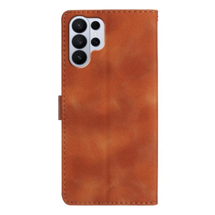 OEM - Samsung Galaxy S26 Ultra Fodral Äkta Läder Blommönster - Brun