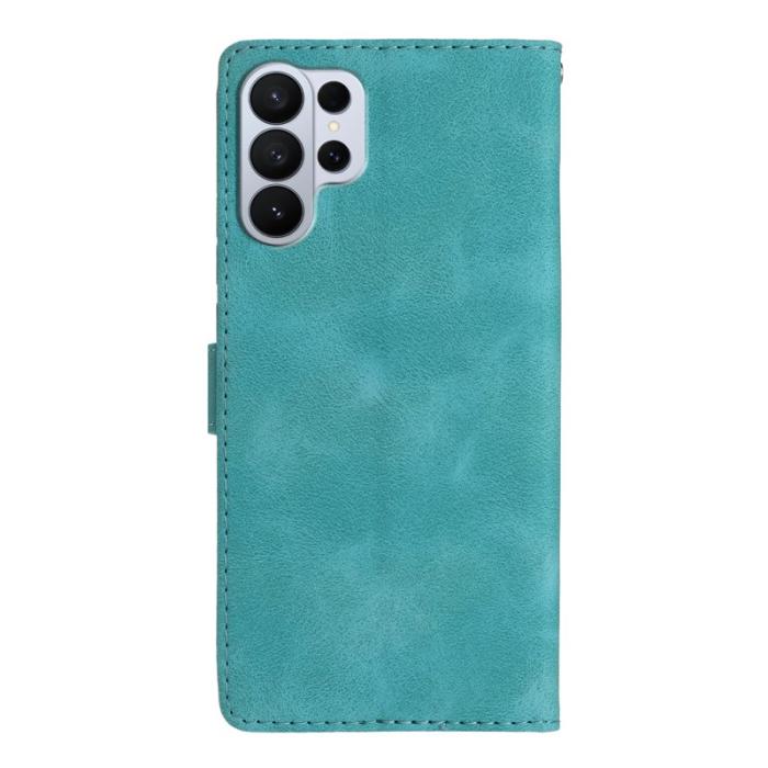 OEM - Samsung Galaxy S26 Ultra Fodral Äkta Läder Blommönster - Grön