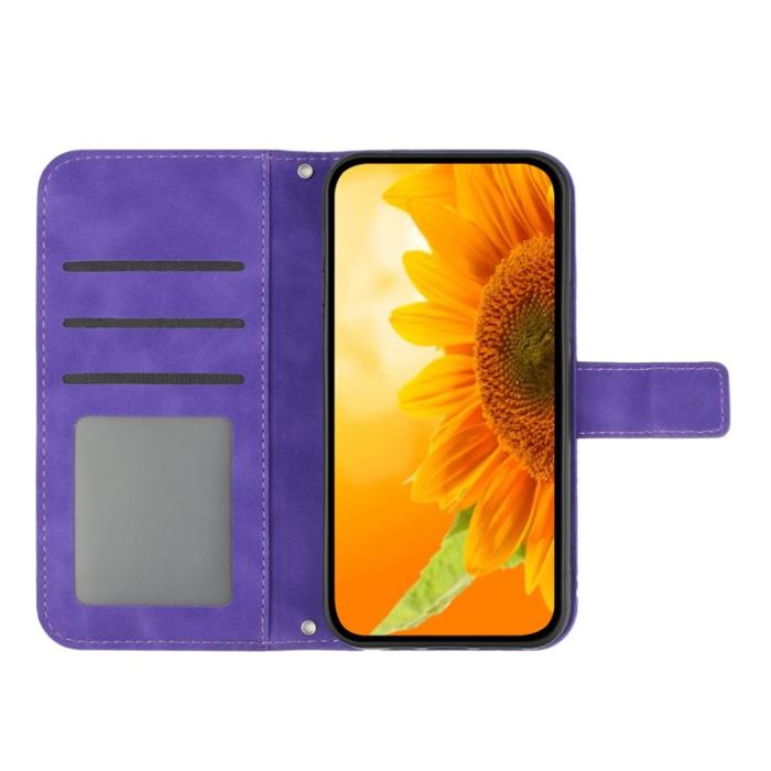 Amorus - Samsung Galaxy S26 Ultra Fodral Äkta Läder Blommönster - Mörklila