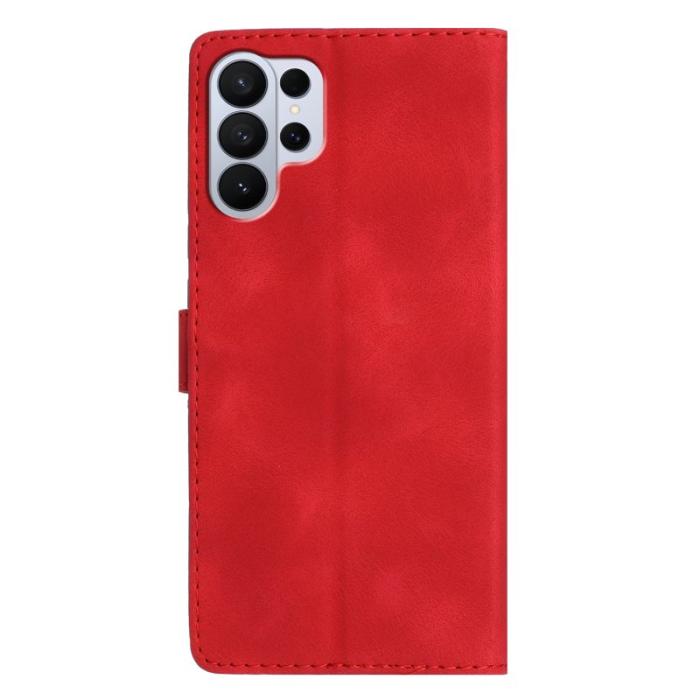 OEM - Samsung Galaxy S26 Ultra Fodral Äkta Läder Blommönster - Röd