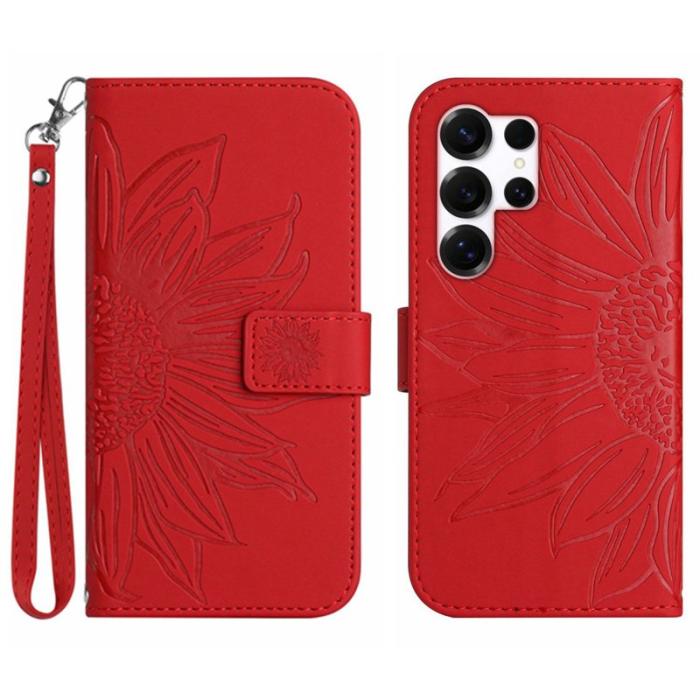 OEM - Samsung Galaxy S26 Ultra Fodral Äkta Läder Blomtryck - Röd