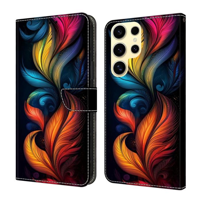 OEM - Samsung Galaxy S26 Ultra Fodral Äkta Läder Mönster - Färgglada Fjädrar