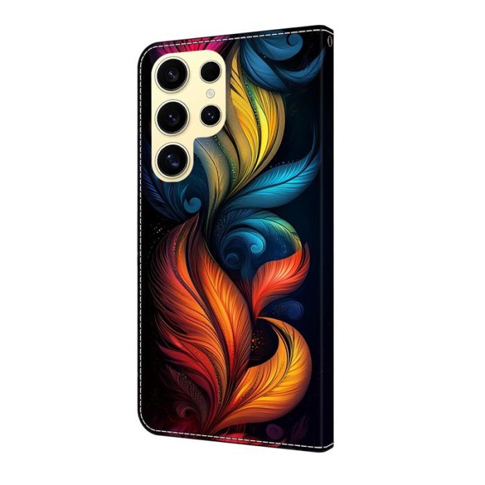 OEM - Samsung Galaxy S26 Ultra Fodral Äkta Läder Mönster - Färgglada Fjädrar