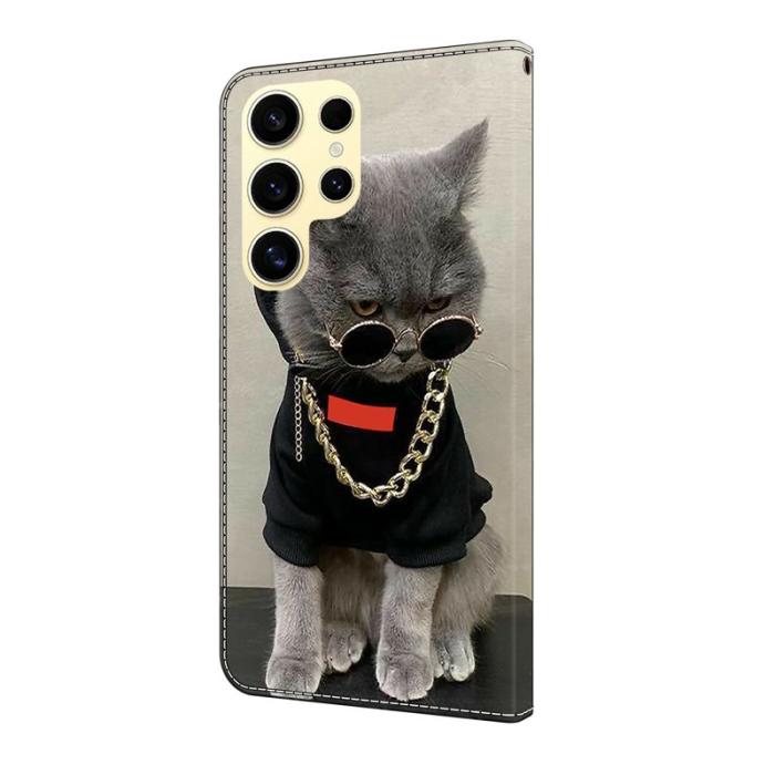 OEM - Samsung Galaxy S26 Ultra Fodral Äkta Läder Mönster - Katt med Glasögon