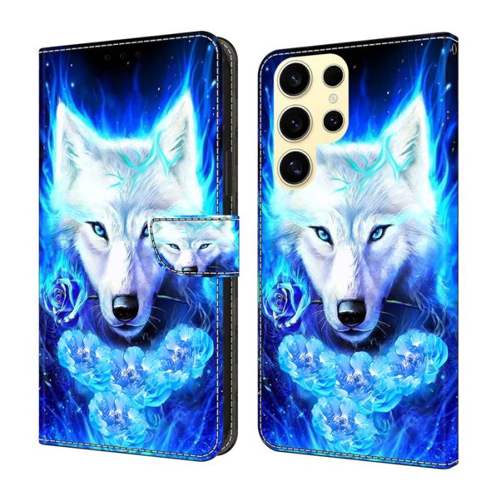 OEM - Samsung Galaxy S26 Ultra Fodral Äkta Läder Mönster - Vit Varg