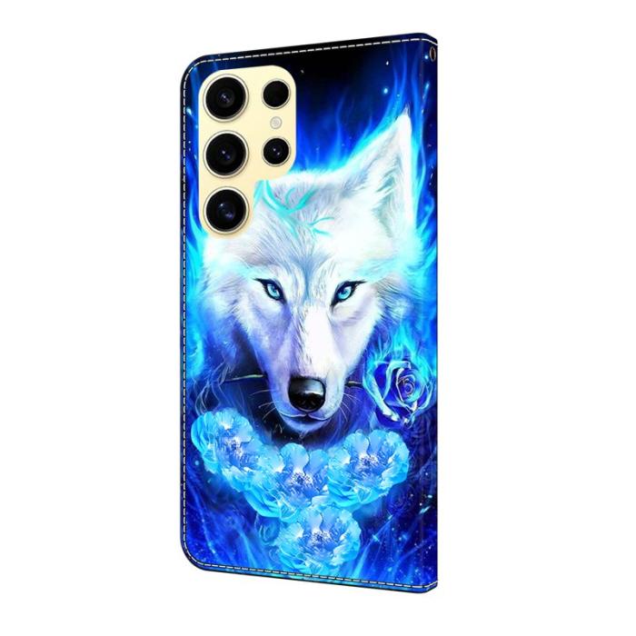 OEM - Samsung Galaxy S26 Ultra Fodral Äkta Läder Mönster - Vit Varg