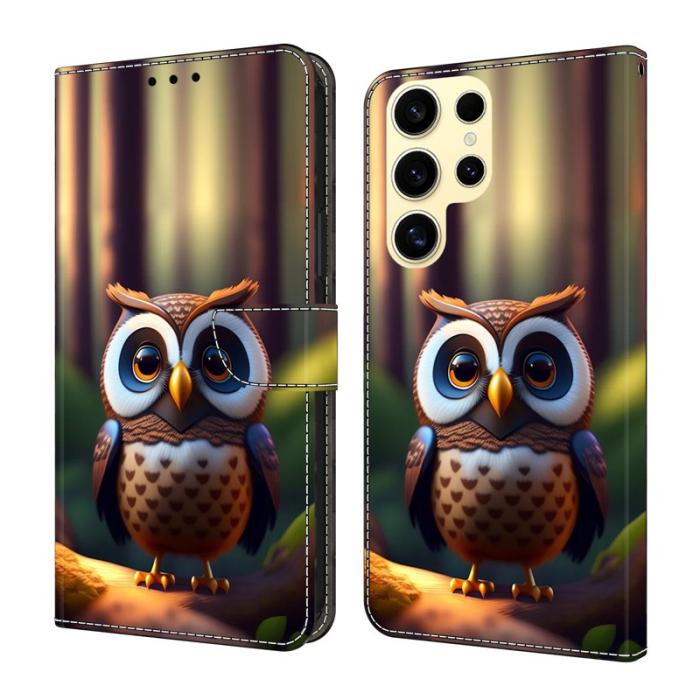 OEM - Samsung Galaxy S26 Ultra Fodral Äkta Läder Mönstertryck - Brun Uggla