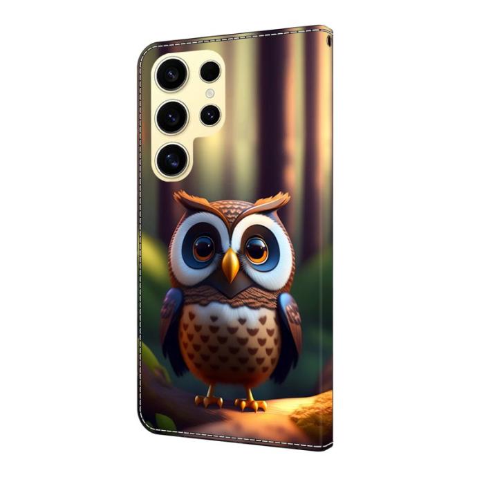 OEM - Samsung Galaxy S26 Ultra Fodral Äkta Läder Mönstertryck - Brun Uggla