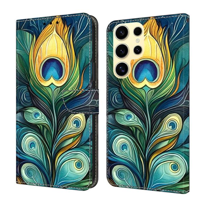 OEM - Samsung Galaxy S26 Ultra Fodral Äkta Läder Mönstertryck - Grön