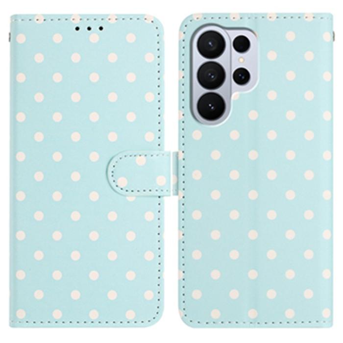 OEM - Samsung Galaxy S26 Ultra Fodral Äkta Läder Polka Dot - Blå