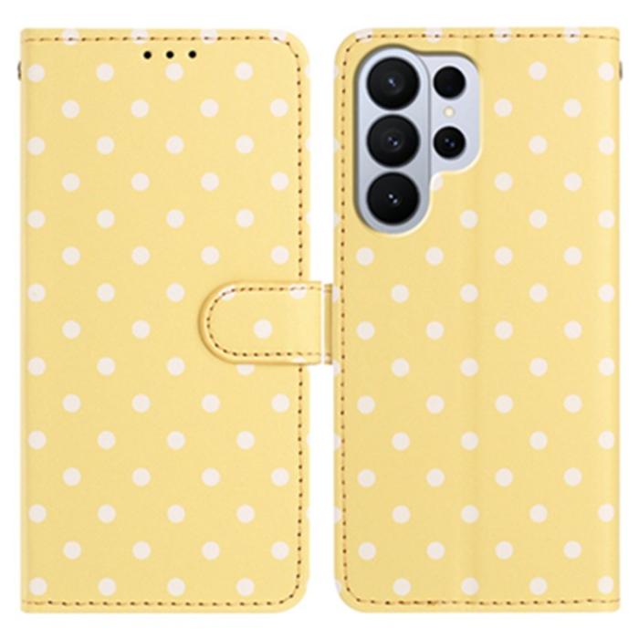 OEM - Samsung Galaxy S26 Ultra Fodral Äkta Läder Polka Dot - Gul
