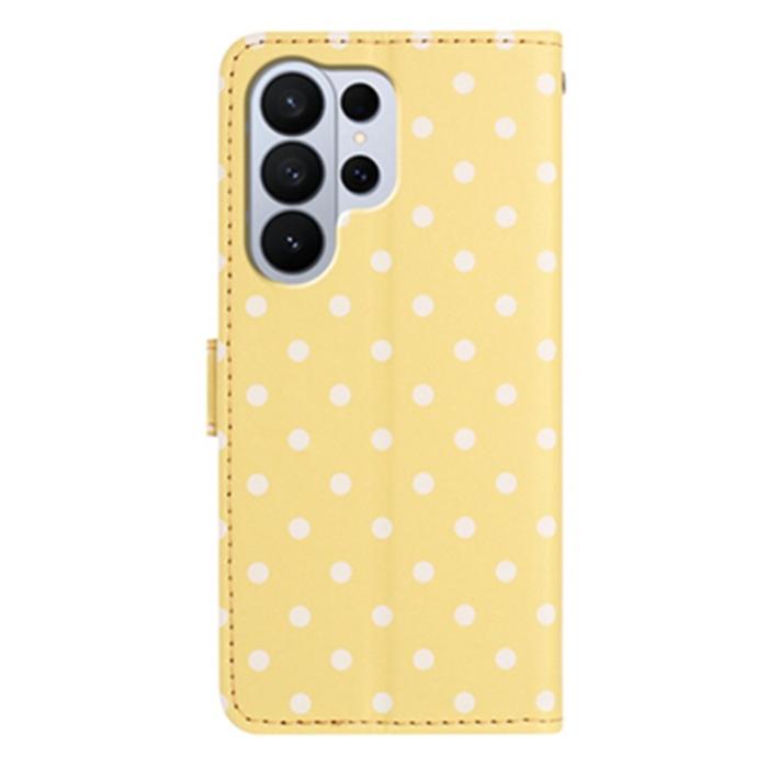OEM - Samsung Galaxy S26 Ultra Fodral Äkta Läder Polka Dot - Gul