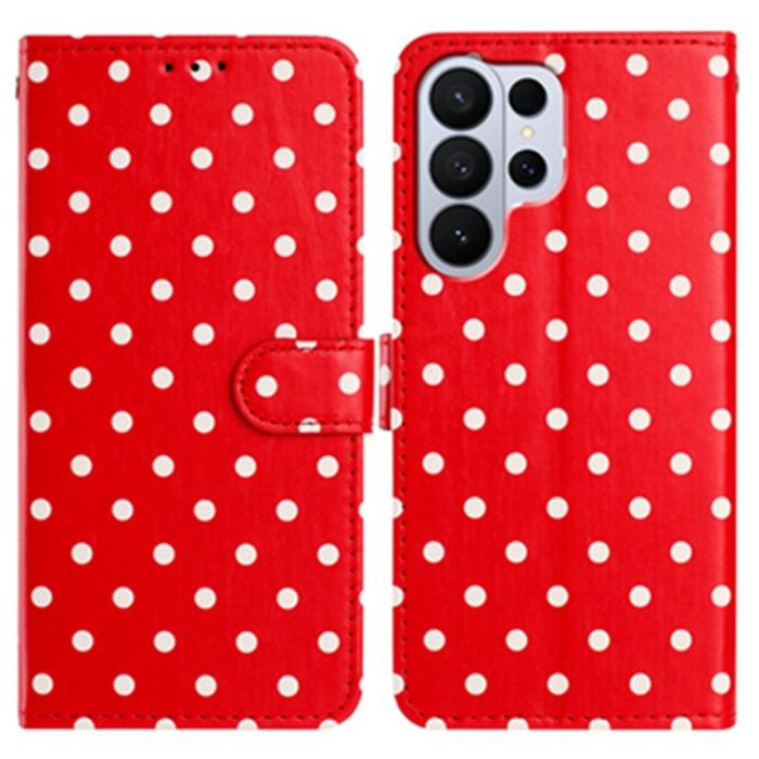 OEM - Samsung Galaxy S26 Ultra Fodral Äkta Läder Polka Dot - Röd