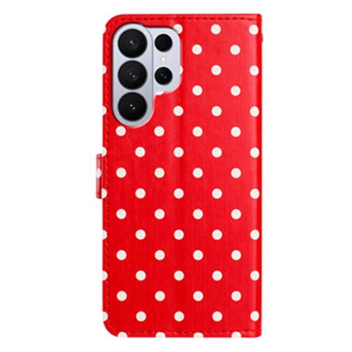 OEM - Samsung Galaxy S26 Ultra Fodral Äkta Läder Polka Dot - Röd