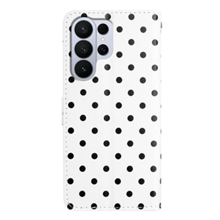 OEM - Samsung Galaxy S26 Ultra Fodral Äkta Läder Polka Prickar - Vit