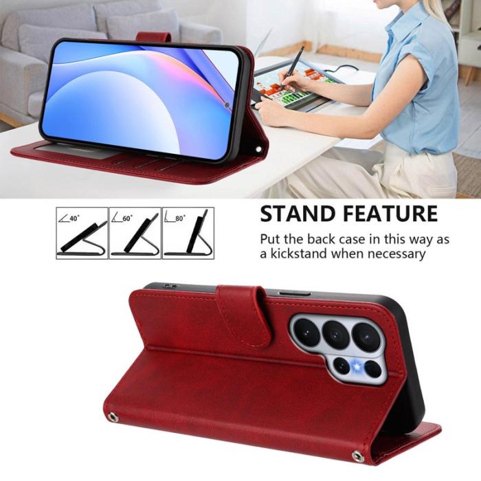 OEM - Samsung Galaxy S26 Ultra Fodral Äkta Läder RFID Skydd - Vinröd