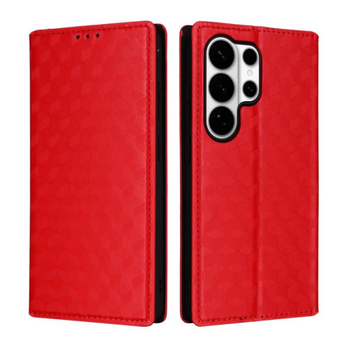 OEM - Samsung Galaxy S26 Ultra Fodral Äkta Läder Rhombus - Röd