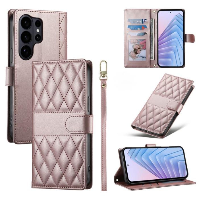 OEM - Samsung Galaxy S26 Ultra Fodral Äkta Läder Rhombus - Roséguld