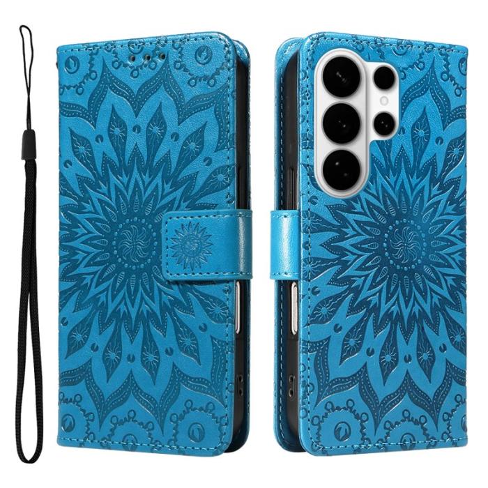 OEM - Samsung Galaxy S26 Ultra Fodral Äkta Läder Solrostryck - Blå