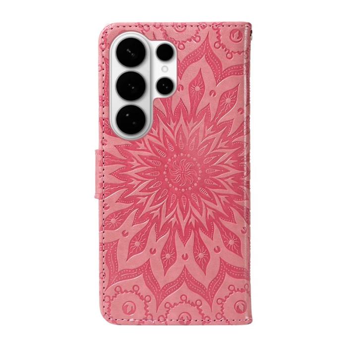 OEM - Samsung Galaxy S26 Ultra Fodral Äkta Läder Solrostryck - Rosa